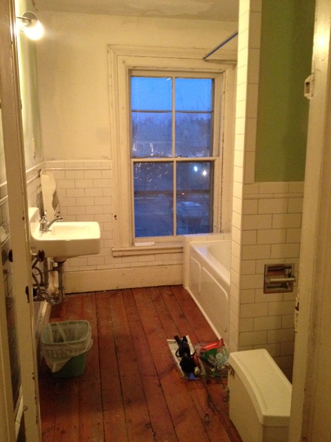 View of bathroom from the hallway.